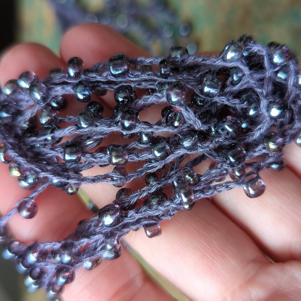 ETSY I NWT Handmade Beaded Purple Layered Crochet Necklace - Picture 7 of 11